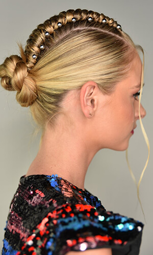 Model showing finished hair braided
